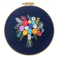 HKM-447187 Handmade Three-Dimensional Flower and Butterfly Embroidery Kit, Cotton Canvas 28x28cm