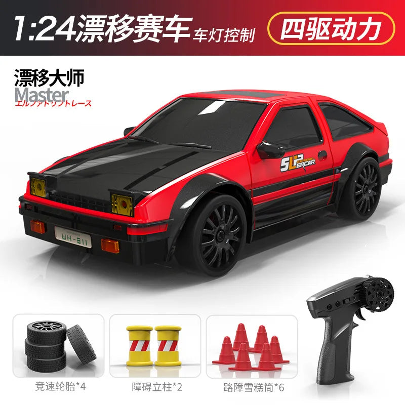 HKM-447187 Remote Control 1/24 Scale Four Wheel Drive Drift Car with Lights - Perfect Gift for Kids