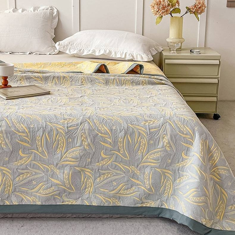 HKM-447187 Reversible Multi-Layer Gauze Summer Blanket in Golden Wheat Field and Green Wheat Field Options - 110x150cm, 150x200cm, 200x230cm