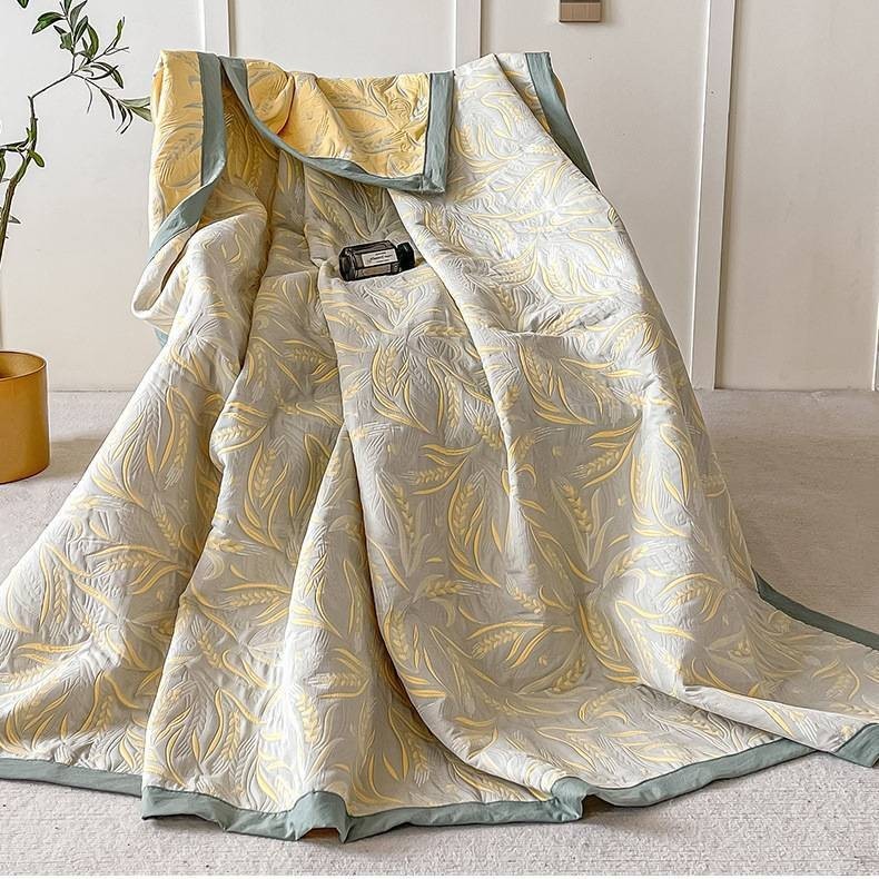 HKM-447187 Reversible Multi-Layer Gauze Summer Blanket in Golden Wheat Field and Green Wheat Field Options - 110x150cm, 150x200cm, 200x230cm