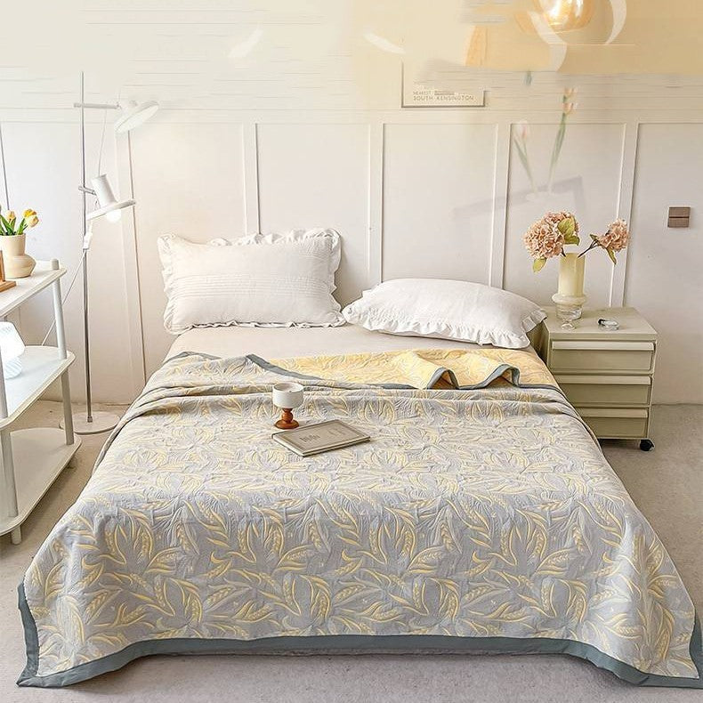 HKM-447187 Reversible Multi-Layer Gauze Summer Blanket in Golden Wheat Field and Green Wheat Field Options - 110x150cm, 150x200cm, 200x230cm