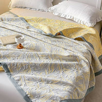 HKM-447187 Reversible Multi-Layer Gauze Summer Blanket in Golden Wheat Field and Green Wheat Field Options - 110x150cm, 150x200cm, 200x230cm