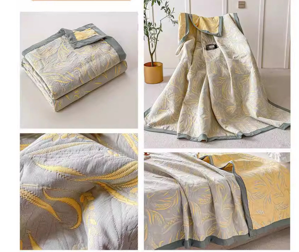HKM-447187 Reversible Multi-Layer Gauze Summer Blanket in Golden Wheat Field and Green Wheat Field Options - 110x150cm, 150x200cm, 200x230cm
