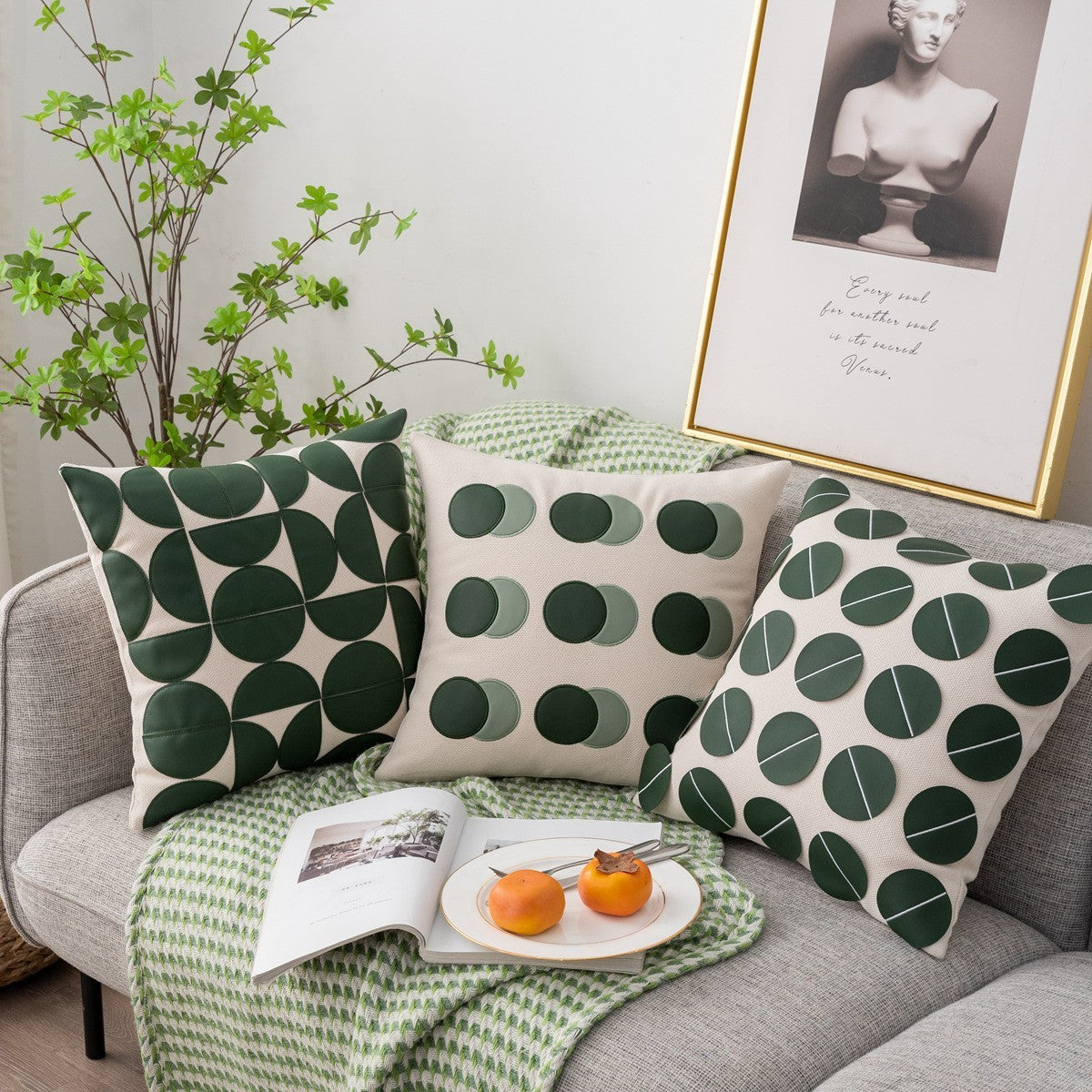 HKM-447315 Geometric Pattern PU Leather Pillowcase 45x45cm