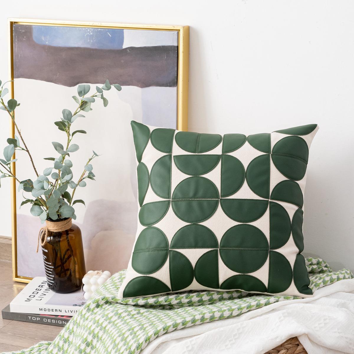 HKM-447315 Geometric Pattern PU Leather Pillowcase 45x45cm