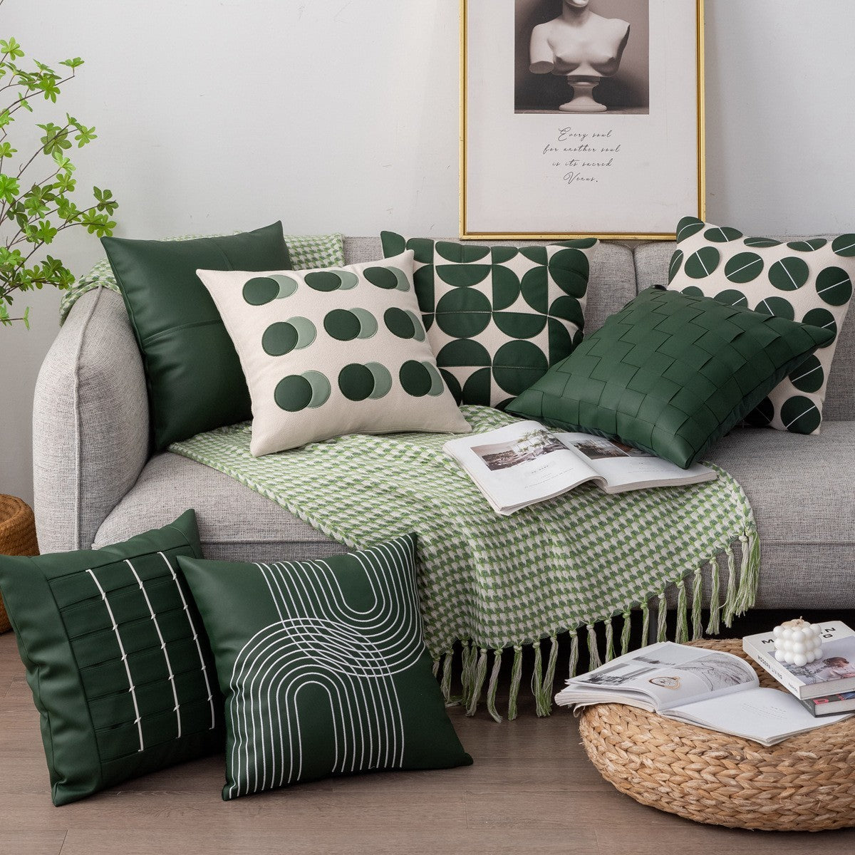 HKM-447315 Geometric Pattern PU Leather Pillowcase 45x45cm