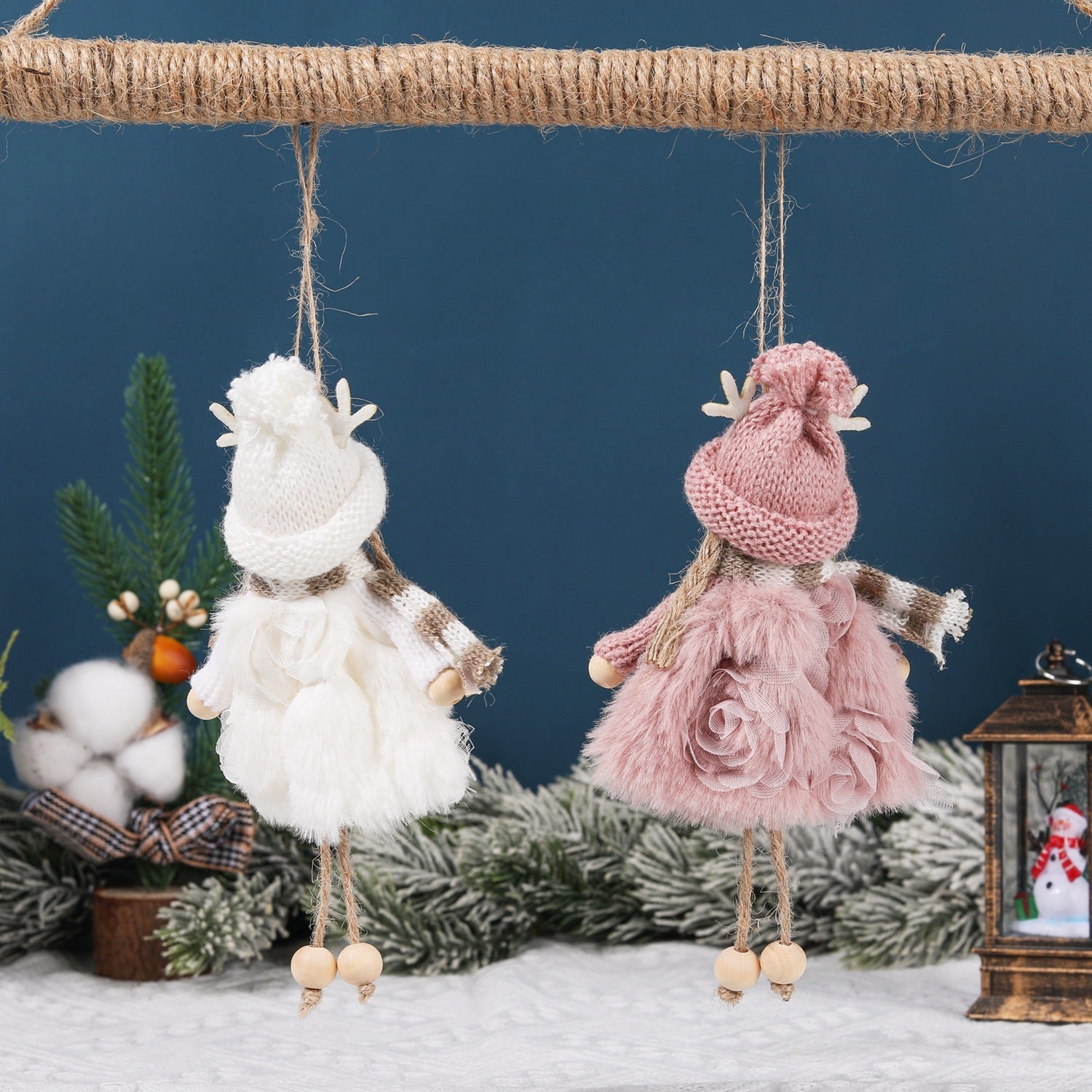 HKM-447315 Wooden Antlers Doll with Beaded Details - Adorable Girls' Christmas Hanging Ornament