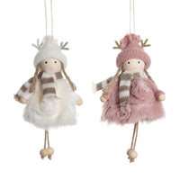 HKM-447315 Wooden Antlers Doll with Beaded Details - Adorable Girls' Christmas Hanging Ornament