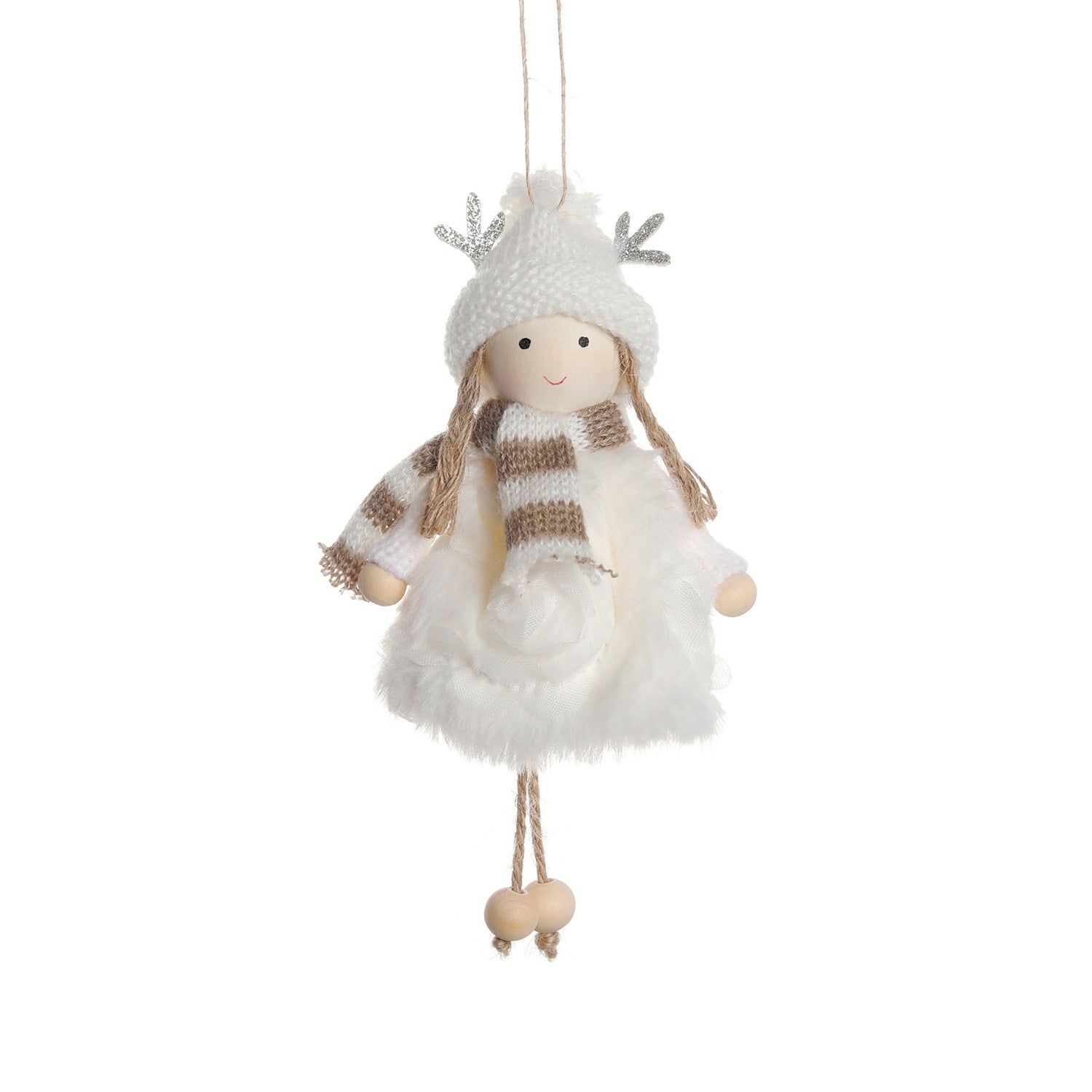 HKM-447315 Wooden Antlers Doll with Beaded Details - Adorable Girls' Christmas Hanging Ornament