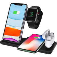 HKM-447379 Four-In-One Wireless Charger for iPhone, Apple Watch, and AirPods - Compatible with Multiple Models, Fast Charging, Black & White
