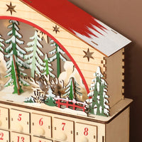 HKM-447635 Christmas Advent Calendar with House Design and LED Lights, 24 Drawer Holidays Countdown Décor, Safe Cordless Multi-layer Board 14.2" L x 3.9" W x 13.4" H