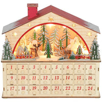 HKM-447635 Christmas Advent Calendar with House Design and LED Lights, 24 Drawer Holidays Countdown Décor, Safe Cordless Multi-layer Board 14.2" L x 3.9" W x 13.4" H