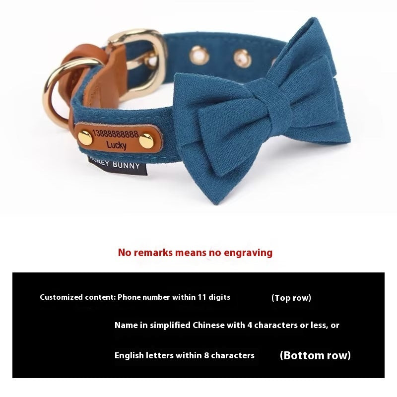 HKM-448211 Dog Leather Bowknot Collar with Hand-Holding Rope in Various Colors