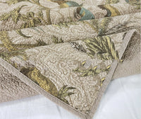 HKM-448339 Quilted Blue Cotton Bedspread Set with Flower and Plant Design, 3-Piece