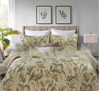 HKM-448339 Quilted Blue Cotton Bedspread Set with Flower and Plant Design, 3-Piece