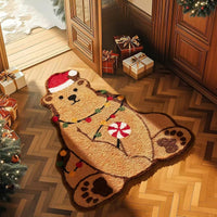 HKM-448467 Christmas Atmosphere Cashmere Hallway Mat - Irregular Shape with Geometric and Cartoon Patterns