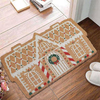 HKM-448467 Christmas Atmosphere Cashmere Hallway Mat - Irregular Shape with Geometric and Cartoon Patterns