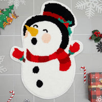 HKM-448467 Christmas Atmosphere Cashmere Hallway Mat - Irregular Shape with Geometric and Cartoon Patterns