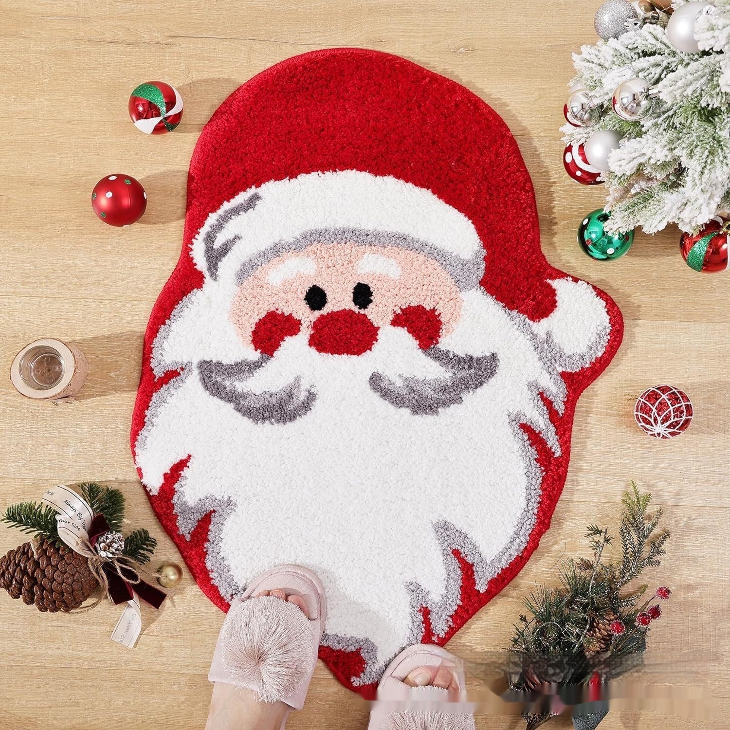 HKM-448467 Christmas Atmosphere Cashmere Hallway Mat - Irregular Shape with Geometric and Cartoon Patterns