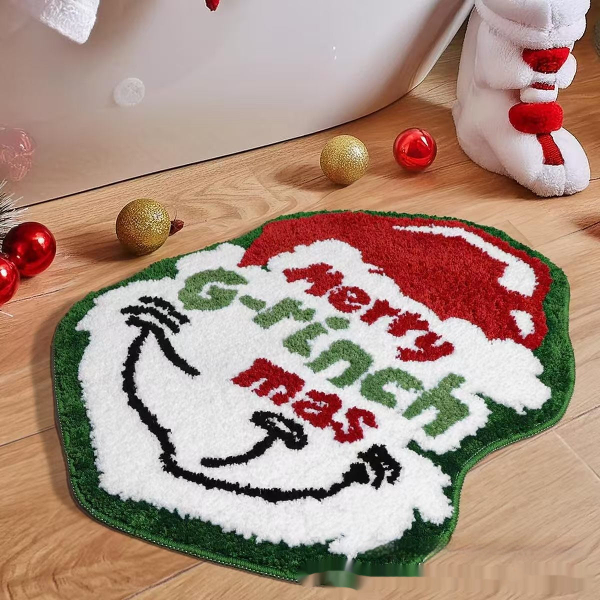 HKM-448467 Christmas Atmosphere Cashmere Hallway Mat - Irregular Shape with Geometric and Cartoon Patterns