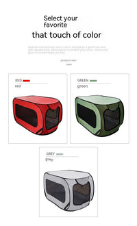 HKM-448531 Portable Gray, Red, and Green Pet Car Cage for Small to Medium Dogs - Oxford Mesh and Steel Wire Construction