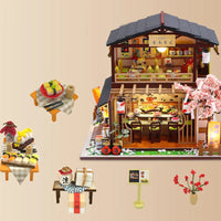 HKM-448595 DIY Miniature Sushi Restaurant Dollhouse Furniture Model Kit for Children Ages 6 and Up