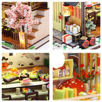 HKM-448595 DIY Miniature Sushi Restaurant Dollhouse Furniture Model Kit for Children Ages 6 and Up