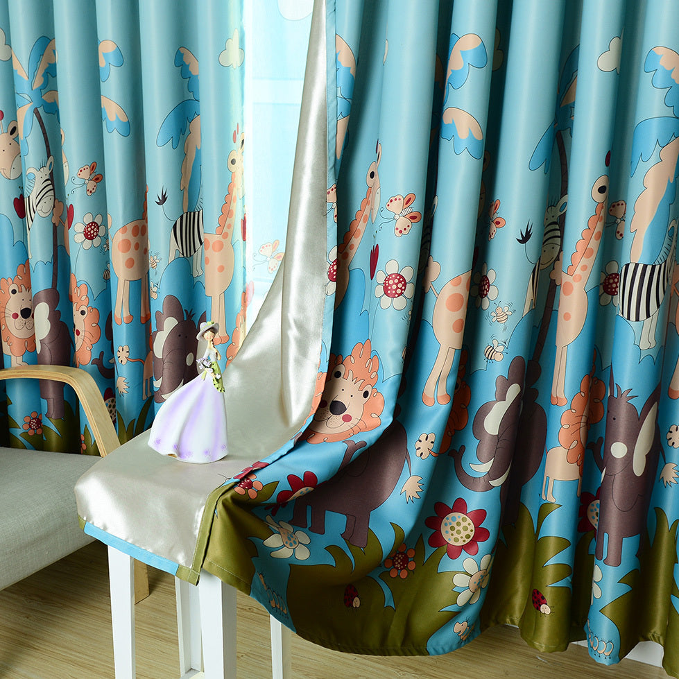 HKM-448659 Animal Paradise Full Blackout Curtains for Kids' Bedrooms, Cotton Fabric, Various Sizes Available