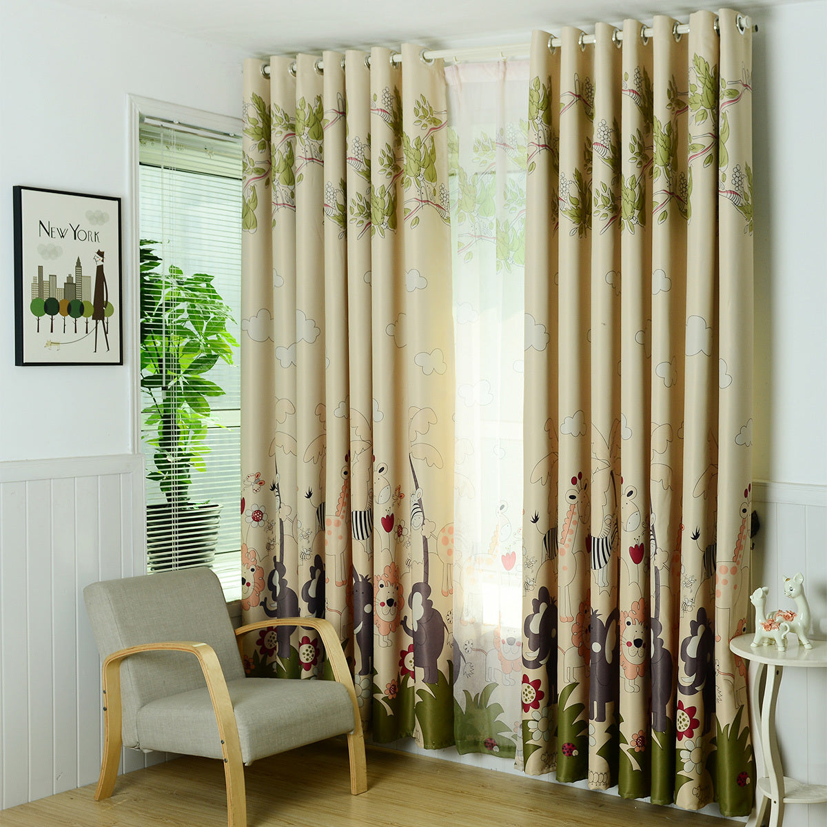 HKM-448659 Animal Paradise Full Blackout Curtains for Kids' Bedrooms, Cotton Fabric, Various Sizes Available