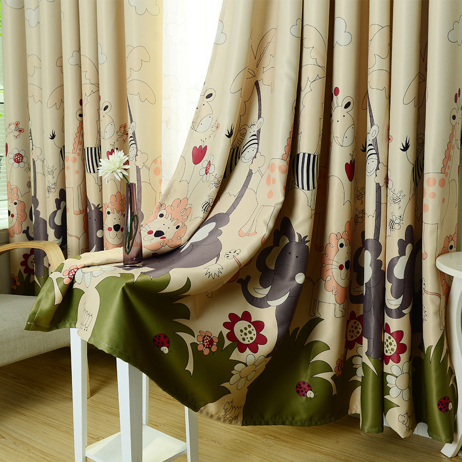 HKM-448659 Animal Paradise Full Blackout Curtains for Kids' Bedrooms, Cotton Fabric, Various Sizes Available