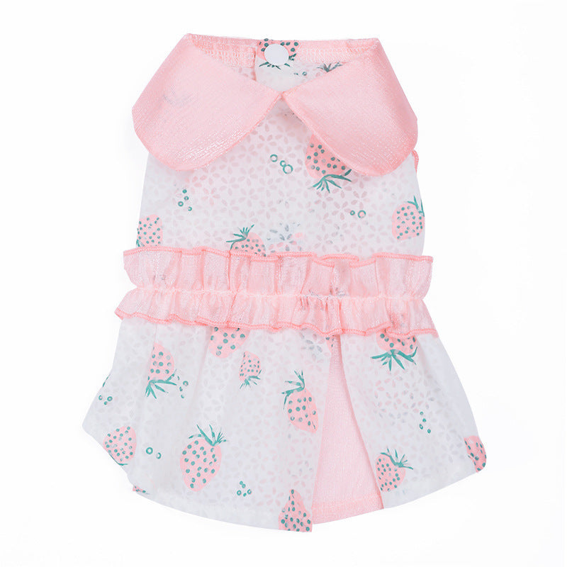 HKM-448915 Sweet Strawberry Pink Skirt for Cats - Anti Hair Loss Design, Cotton-Polyester Blend, Sizes XS to 2XL