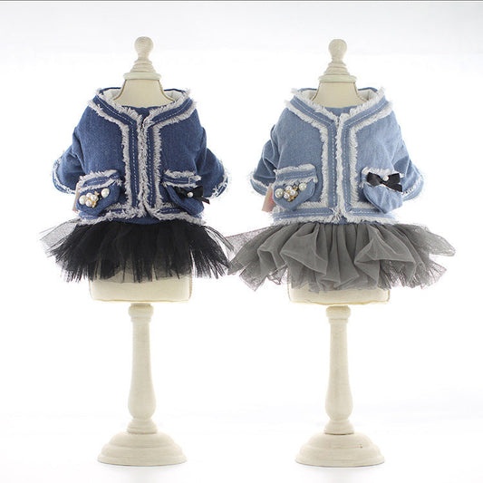 HKM-449107 Fragrant Denim Tutu Skirt for Dogs - Casual Four-Legged Fashion for All Seasons