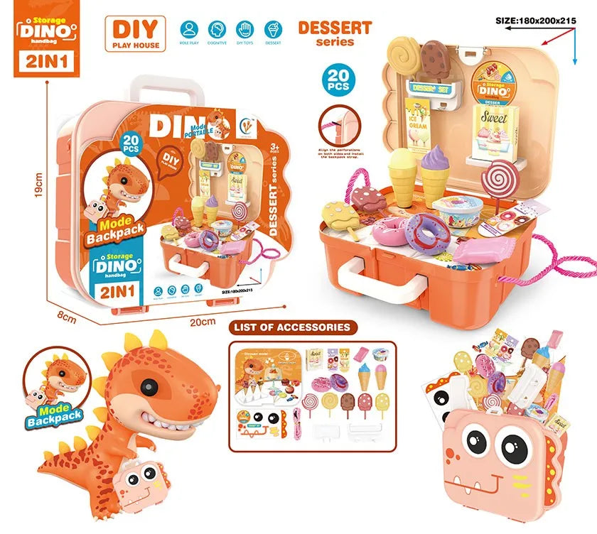 HKM-449171 Dinosaur Backpack Pretend Play Makeup and Dressing Kit for Kids Ages 2-13