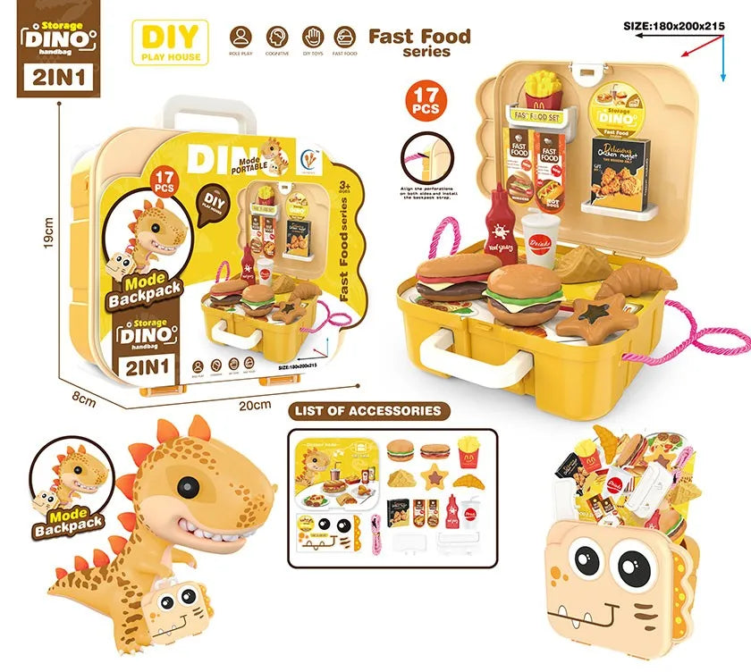 HKM-449171 Dinosaur Backpack Pretend Play Makeup and Dressing Kit for Kids Ages 2-13