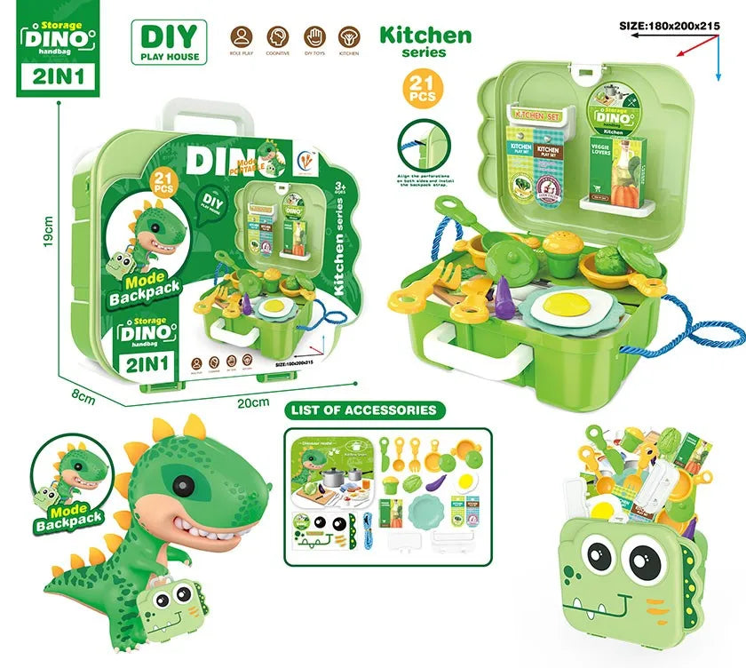 HKM-449171 Dinosaur Backpack Pretend Play Makeup and Dressing Kit for Kids Ages 2-13