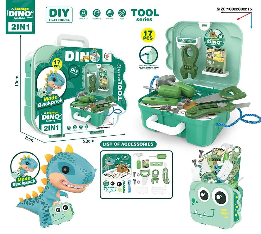 HKM-449171 Dinosaur Backpack Pretend Play Makeup and Dressing Kit for Kids Ages 2-13