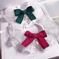 HKM-449171 Lace Pet Bib in Wine Red and Dark Green - Adjustable Sizes for All Seasons
