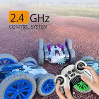HKM-449491 Remote Control Stunt Car with LED Light and Spray Function - 2.4G Double Side Rolling Toy for Ages 5 and Up