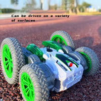 HKM-449491 Remote Control Stunt Car with LED Light and Spray Function - 2.4G Double Side Rolling Toy for Ages 5 and Up