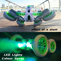 HKM-449491 Remote Control Stunt Car with LED Light and Spray Function - 2.4G Double Side Rolling Toy for Ages 5 and Up