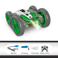 HKM-449491 Remote Control Stunt Car with LED Light and Spray Function - 2.4G Double Side Rolling Toy for Ages 5 and Up