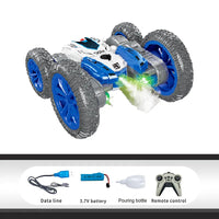 HKM-449491 Remote Control Stunt Car with LED Light and Spray Function - 2.4G Double Side Rolling Toy for Ages 5 and Up