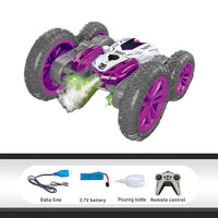 HKM-449491 Remote Control Stunt Car with LED Light and Spray Function - 2.4G Double Side Rolling Toy for Ages 5 and Up