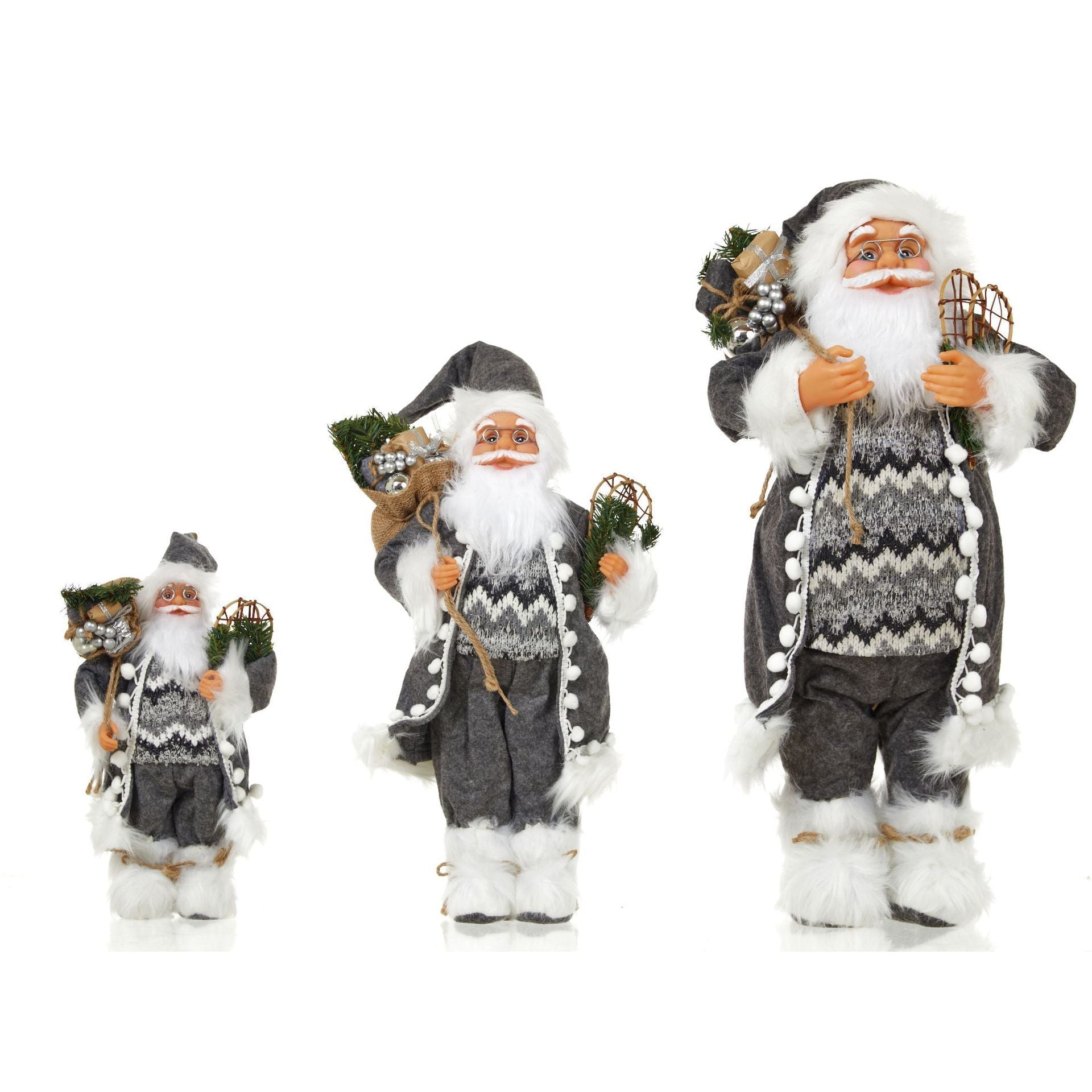 HKM-449619 Festive Striped Santa Claus Ornaments in Nordic Style - Silver Rudolf Doll for Christmas Decorations