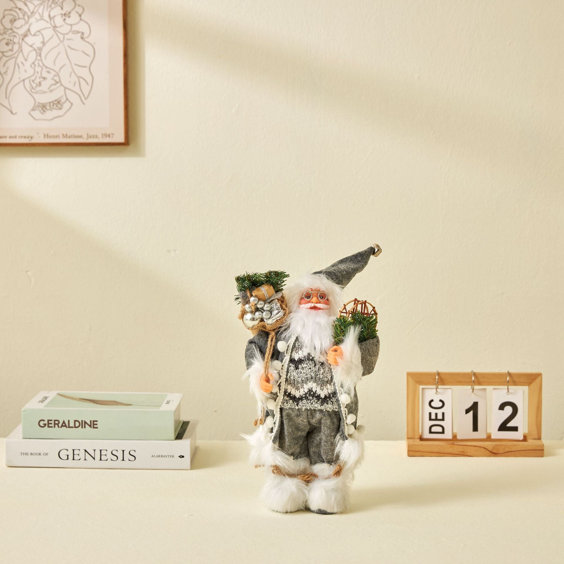 HKM-449619 Festive Striped Santa Claus Ornaments in Nordic Style - Silver Rudolf Doll for Christmas Decorations