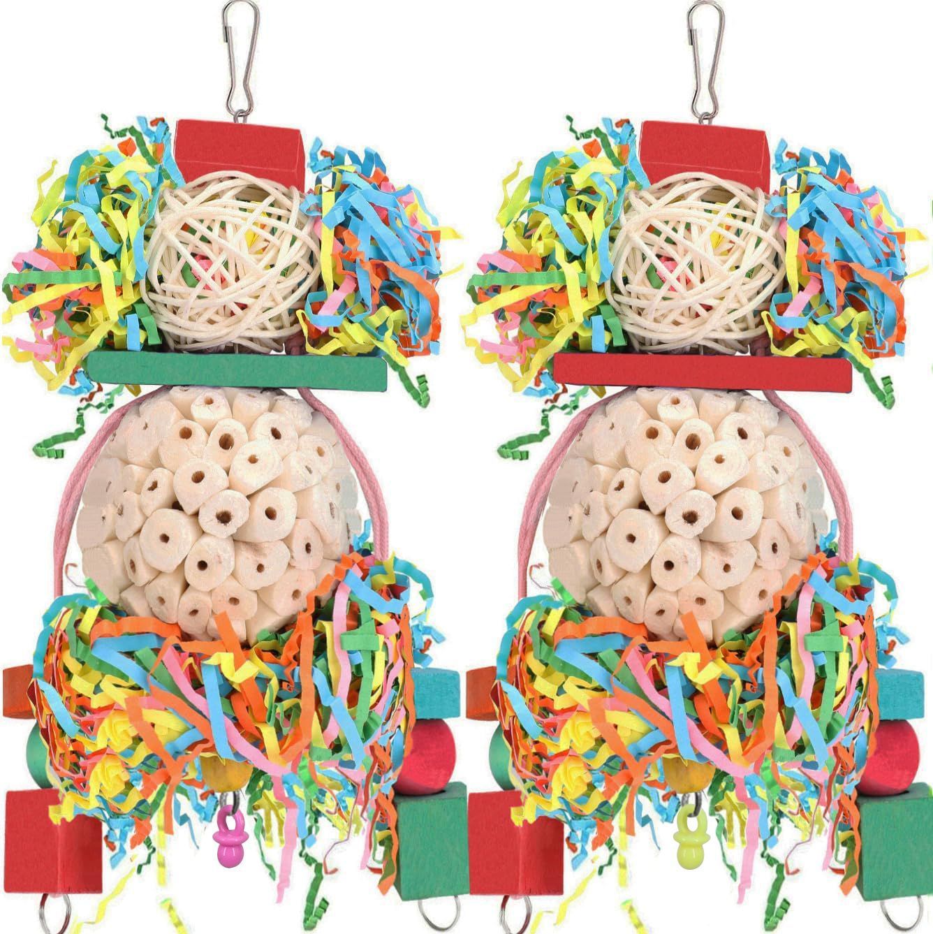 HKM-449747 Colorful Natural Straw Ball Bird Toy for Parrots and Birds - Durable Wooden Cage Accessory