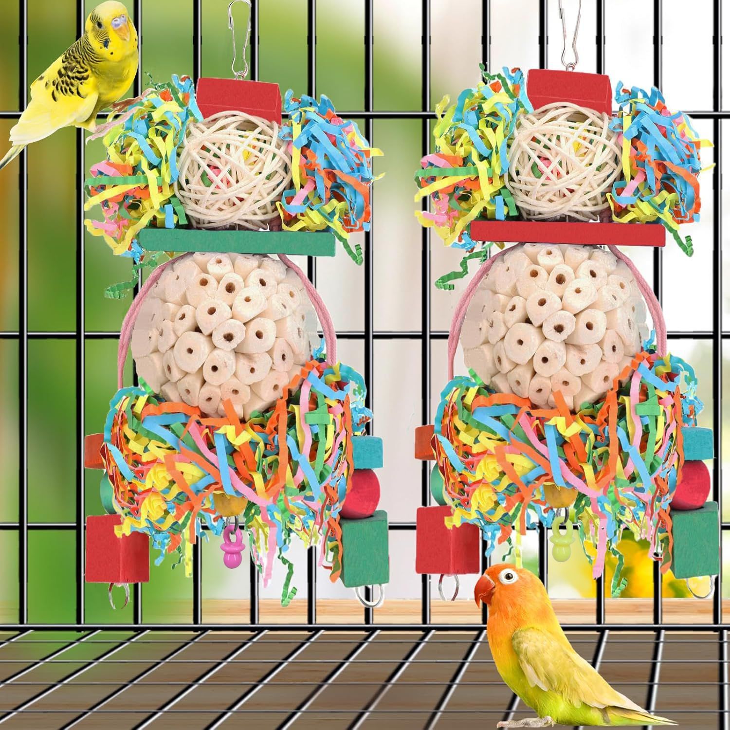 HKM-449747 Colorful Natural Straw Ball Bird Toy for Parrots and Birds - Durable Wooden Cage Accessory