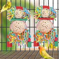 HKM-449747 Colorful Natural Straw Ball Bird Toy for Parrots and Birds - Durable Wooden Cage Accessory