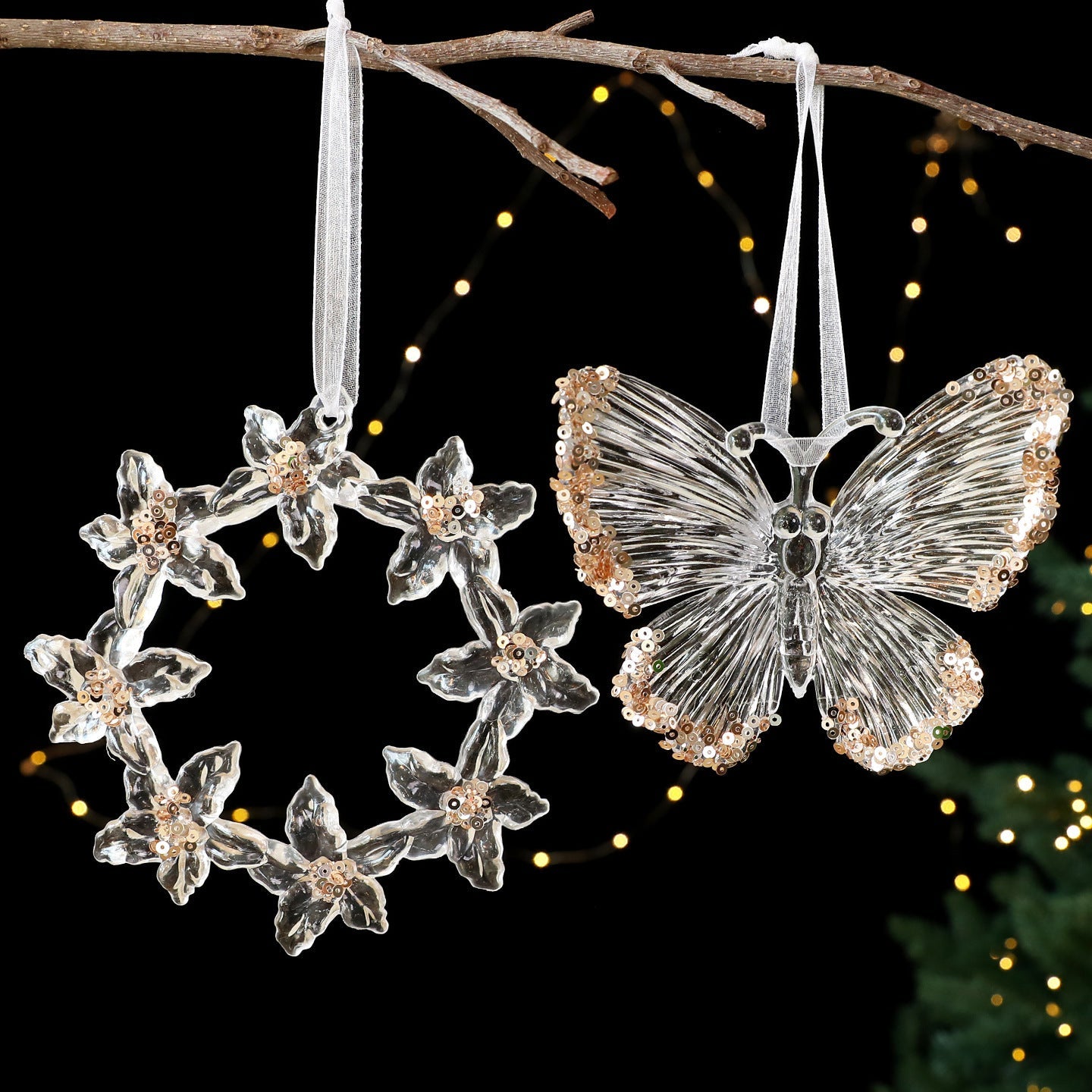 HKM-449939 Christmas Acrylic Sequined Pendants - Elk, Butterfly, Snowflake & More