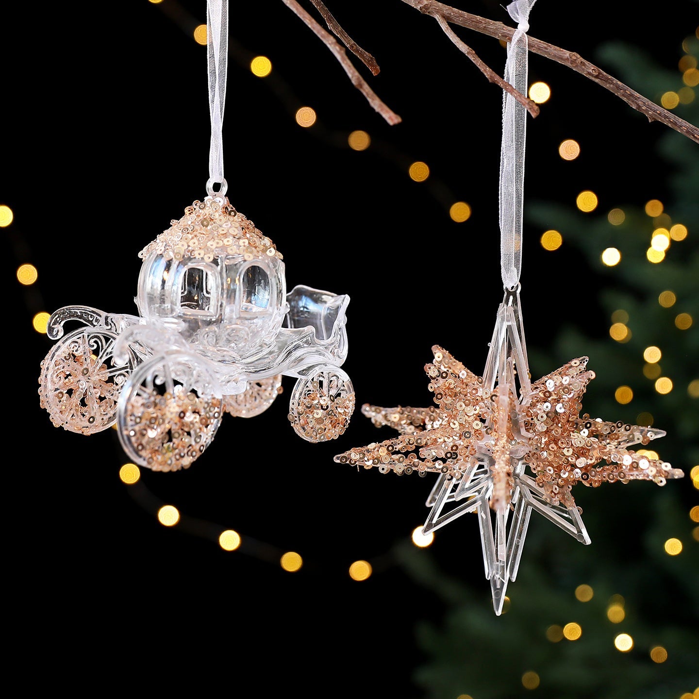 HKM-449939 Christmas Acrylic Sequined Pendants - Elk, Butterfly, Snowflake & More